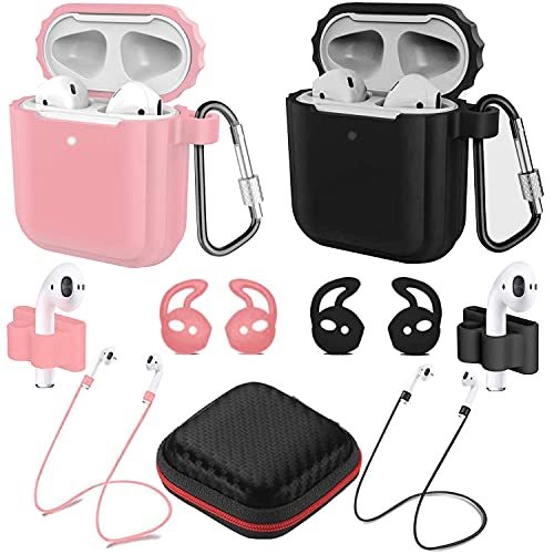 Airpods Pro Case,Apple Airpods pro Accessories Kits, [Front LED Visible] 2 Packs Airpods pro Silicone Case,Protective Silicone Cover Skin (Black+Green)