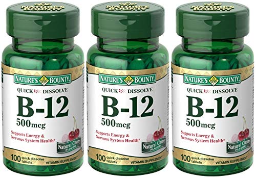 Nature's Bounty B-12 Quick Dissolve Tablets 500 Mcg, 100 Count (Pack of 3)