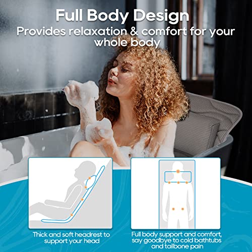 Full Body Bath Pillow, Bath Pillows for tub with Mesh Washing Bag & 21 Non-Slip Suction Cups, Spa Bathtub Pillow for Head Neck Shoulder and Back Support - 5D Air Mesh & Quick Drying | Blue