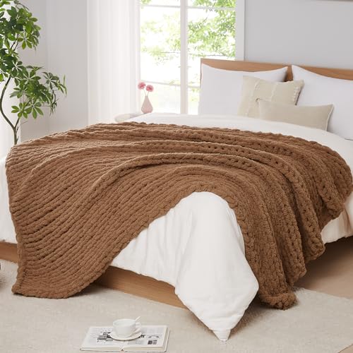 L'AGRATY Chunky Knit Blanket Throw - Soft Chenille Yarn Throw Blanket 50x60: Handmade Thick Cable Knit Crochet Blanket - Large Knit Blanket Chunky Rope Knot Throw Blanket for Couch Sofa Bed Home Decor