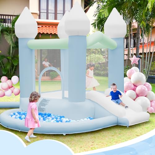 FBSPORT White Bounce House, Inflatable Bouncer with Air Blower,Indoor & Outdoor Bouncy Castle with Big Ball Pit for Wedding Party Kids Birthday Party, Easy to Install