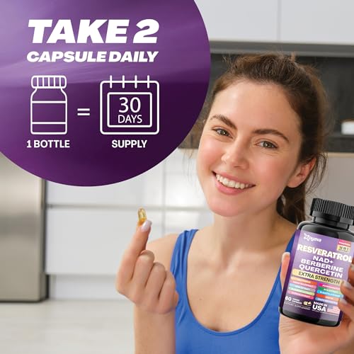 Resveratrol Supplement 12600mg NAD+ 100mg Milk Thistle 900mg Berberine 4000mg Fisetin 500mg Quercetin 800mg NAC 100mg Grape Seed Extract 400mg Green Tea Extract 400mg with Noni Blueberry (60 Caps)