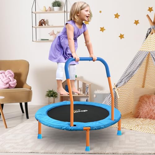 Ativafit 36inch Mini Toddler Trampoline for Kids Ages 1-6 Indoor Outdoor Folding Small Rebounder Trampoline with Foam Handle Safety Padded Cover Fun for Kids