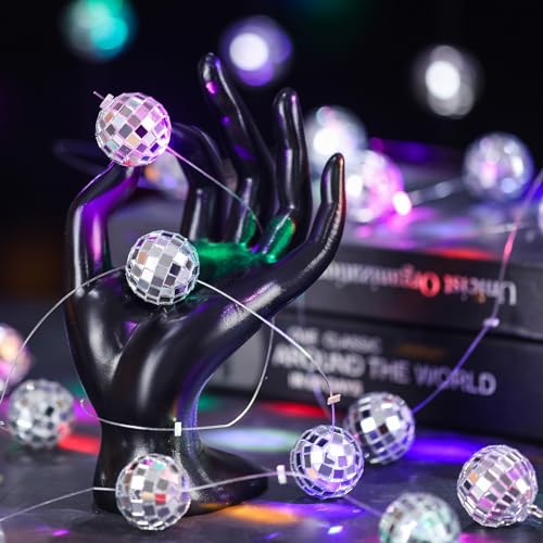 Sumind 8 Pack Disco Party Decorations Mini Disco Ball Garlands Silver Mirror Ball Hanging Banner Silver Streamer Curtains for Birthday Wedding Christmas Party Backdrop Supplies(1 Inch)