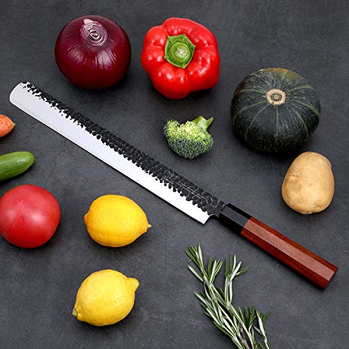 FAMCÜTE 12 Inch Slicing Carving Knife, 5 Layer 9CR18MOV Clad Steel w/octagon Handle brisket knife for Home Kitchen and Restaurant Slicing Brisket Turkey Meat