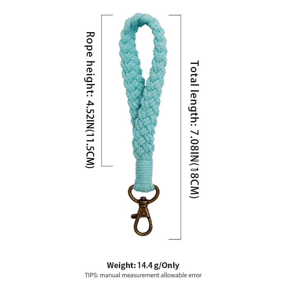 XGALBLA Soft Macrame Keychain Boho Handmade Wristlet Bracelet Keychain Country style Wrist Lanyard Handmade Weave Exquisite Holder for Women(Mint)