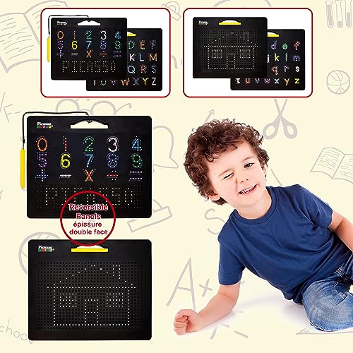 PicassoTiles 2PK 4-in-1 Magnetic Drawing Board 12x10 inch Large Magnet Tablet Pad with 4 Facings Lowercase & Uppercase Alphabets, Numbers, & Freestyle STEM Learning Writing Reading Playboard PTB06