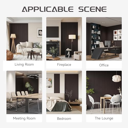 POHARE Wood Slat Wall Panels, 2 Pack 8 x 1 ft Decorative Wood Panels for Wall,Stylish Wall Panels for Interior Wall Decor, Modern Acoustic Wood Wall Panels with Felt Backing, Black-Brown Oak