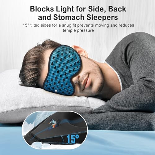 LitBear Breathable Sleep Mask, 3D Eye Mak Sleep for Side Sleepers Women Men, Light Blocking Sleeping Mask with Adjustable Strap, Soft Lightweight Eye Cover for Travel, Night Work, Nap, Office - Blue