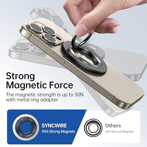 SYNCWIRE Upgraded Magnetic Phone Ring Holder for MagSafe, Magnetic Cell Phone Grip Stand Finger Ring Kickstand Two-Sided Magnetic Compatible with iPhone 16 Pro Max 15 14 13 12 MagSafe Accessories