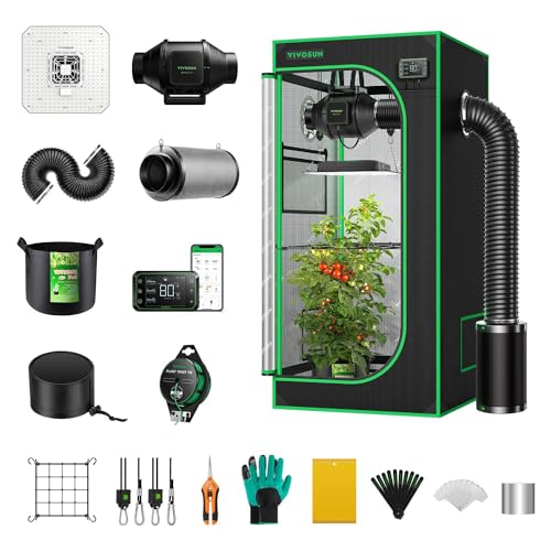 VIVOSUN GIY Smart Grow Tent System 2x2, WiFi-Integrated Grow Tent Kit, with Automate Ventilation and Circulation, Schedule Full Spectrum 100W LED Grow Light, and GrowHub E42A Controller