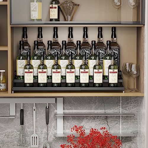 Wobmmi Expandable Spice Rack organizer with 3-Tier step shelf for cabinet,seasoning rack organizer.Great for Kitchen countertop shelves,Pantry and more (1pack/Black)