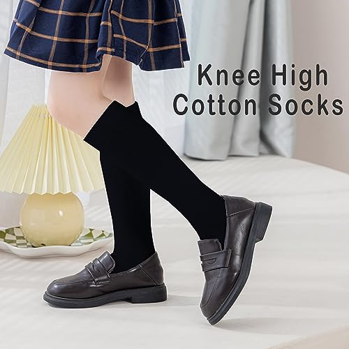 EPEIUS Girls Knee High Socks Seamless Cotton School Uniform Socks Kids Boy Long Socks 8-11 Years Ivory White 3 Pack (Ivory L)