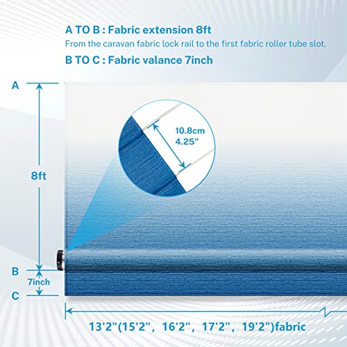 Kohree 14' Rv Awning Fabric Replacement, 19oz Durable Heavy Duty Weatherproof Anti-Fading Awning Fabric with Pull Strap, Outdoor Canopy for Camper, Trailer, Motorhome, Blue Fade, (Fabric 13'2")