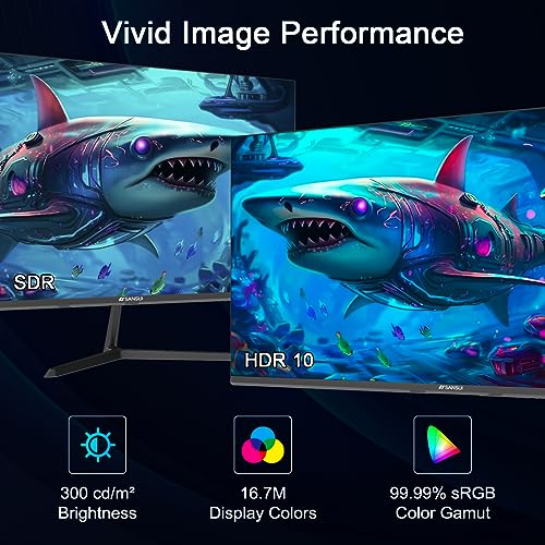 SANSUI 24 Inch IPS Monitor with Speakers Built-in MPRT 1MS, DP HDMI VGA Ports, 110% sRGB HDR FHD 1080P Computer Monitor Frameless/Eye Care/Tiltable/Cable Management(ES-24X5A HDMI Cable Included)