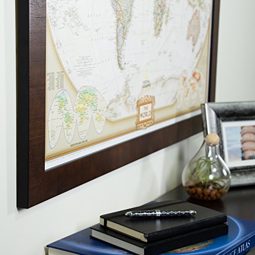 Craig Frames Wayfarer, Executive World Push Pin Travel Map, Distressed Dark Brown Frame and Pins, 24 by 36-Inch