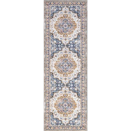 nuLOOM EMI Medallion 2x8 Spill Proof Machine Washable Runner Rug for Living Room Bedroom Dining Room Entryway Hallway, Blue Multicolor