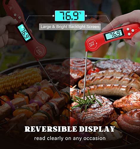 DOQAUS Digital Meat Thermometer, Instant Read Food Thermometer for Cooking, Kitchen Probe with Backlit & Reversible Display, Cooking Temperature Probe for Turkey, Grill, BBQ, Baking, Bread, Candy