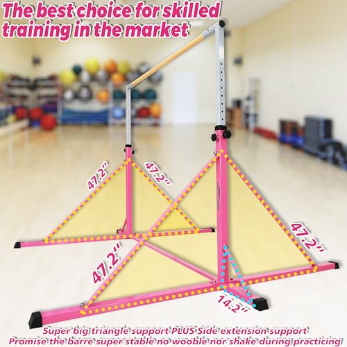 Seliyoo Gymnastics Bar -Gymnastic Kip Bar, Kids Ages 8-20, 6FT Width, 7.2FT Base,Adjustable 49.2" - 68.9" Height,Super Stable Triangle Structure, Home Gym Equipment Center,550 LBS