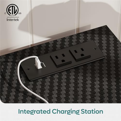 Bestier LED TV Stand with Power Outlets for 55/60/65 Inch TV, Gaming Entertainment Center with Cabinet for PS5, Modern TV Cabinet with Adjustable Glass Shelves for Living Room, Bedroom 58 Inch,Black