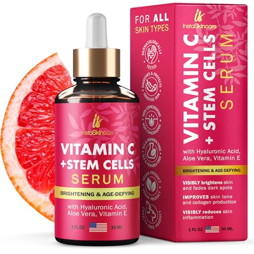 InstaSkincare Vitamin C Serum for Face and Eyes with Hyaluronic Acid and Vitamin E - Anti Aging, Even Skin Tone -Pure Vitamin C Serum 1 Oz