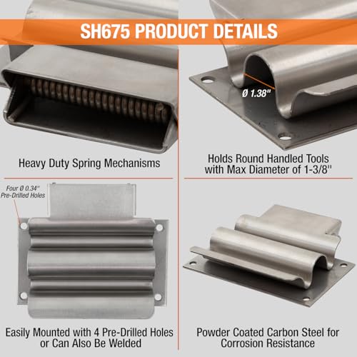 Buyers Products SH675SS Hand Tool Rack Holder for Enclosed Municipal Landscaping or Dump Truck Trailers & Garage or Shed Walls, Holds Hand Tools Great for Shovels, Rakes, Hoes, Heavy Duty