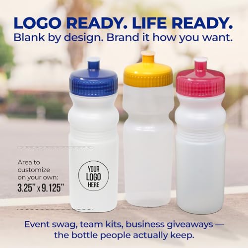 Rolling Sands 20 Oz Sports Water Bottles 24 Pk, BPA-Free, Made in USA, Dishwasher Safe, White Bottles/Neon Lime Green Lids