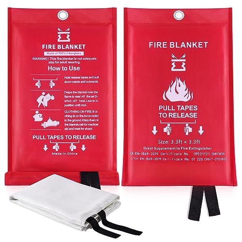 KITOSUN Fire Blanket for Kitchen Home Emergency - Fiberglass Blankets Fire Survival Suspension Flames Retardant Extinguisher Great for Stove Car Garage Office Camping Caravan BBQ Safety (2-Pack)