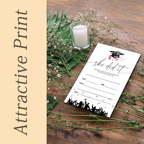 heiyihe 20 Graduation Invitations She Did It Grad Party invitation Grad Celebration for Girls 4x6 Inches Graduation Invitation with Envelopes Party Favor Supplies-A07