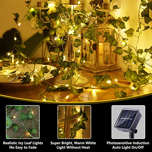 Brizled 2 Pack 33ft 100 LED Solar Fairy Lights with Artificial Ivy Leaves, Solar Plant Vine Lights, Outdoor Vine String Lights, Hanging Ivy Lights for Camping Party Garden Yard Fences Walls Windows