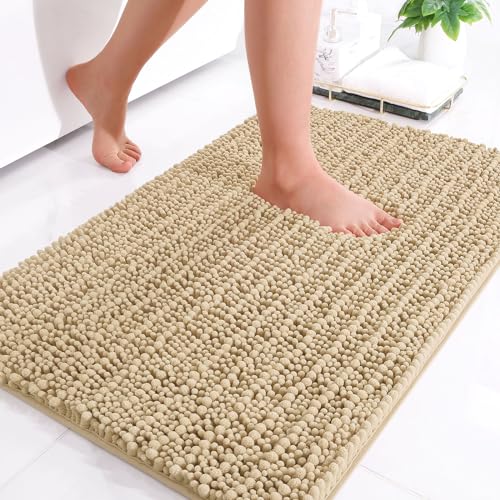 Arotive Luxury Chenille Bathroom Rug Mat, Extra Soft Thick Absorbent Shaggy Bath Rugs, Non-Slip Machine Wash Dry Plush Bath Runner Mat for Bathroom, Shower, and Tub (60"x24", White)