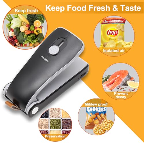 Mini Bag Sealer, USB Rechargeable Chip Bag Sealer Heat Seal, 2 in 1 Bag Sealer Heat Seal with Cutter, Portable Bag Resealer for Plastic Bags Snacks & Food Storage(Black)