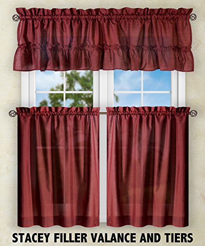 Ellis Curtain Stacey Sheer 56-by-24 Inch Tailored Tier Pair Curtains, Merlot, 56x24