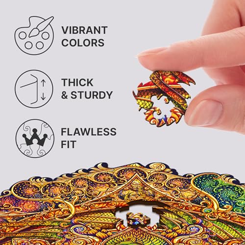 UNIDRAGON Original Wooden Jigsaw Puzzles - Mandala Spiral Incarnation, 350 pcs, King Size 13"x13", Beautiful Gift Package, Unique Shape Best Gift for Adults and Kids