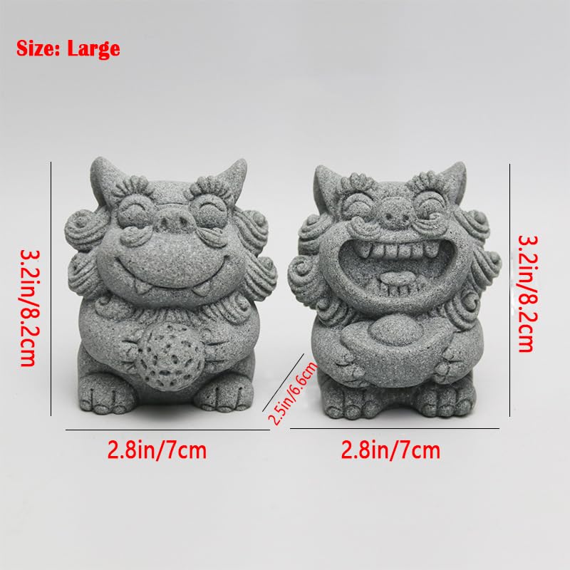 livelyfish Fish Tank Fu Foo Dogs Statues Decorations A Pair of Asian Japanese Sandstone Lion Figures Sculpture for 10 Gallon Tanks Aquarium, Garden Bonsai Decor Gifts,E (L)