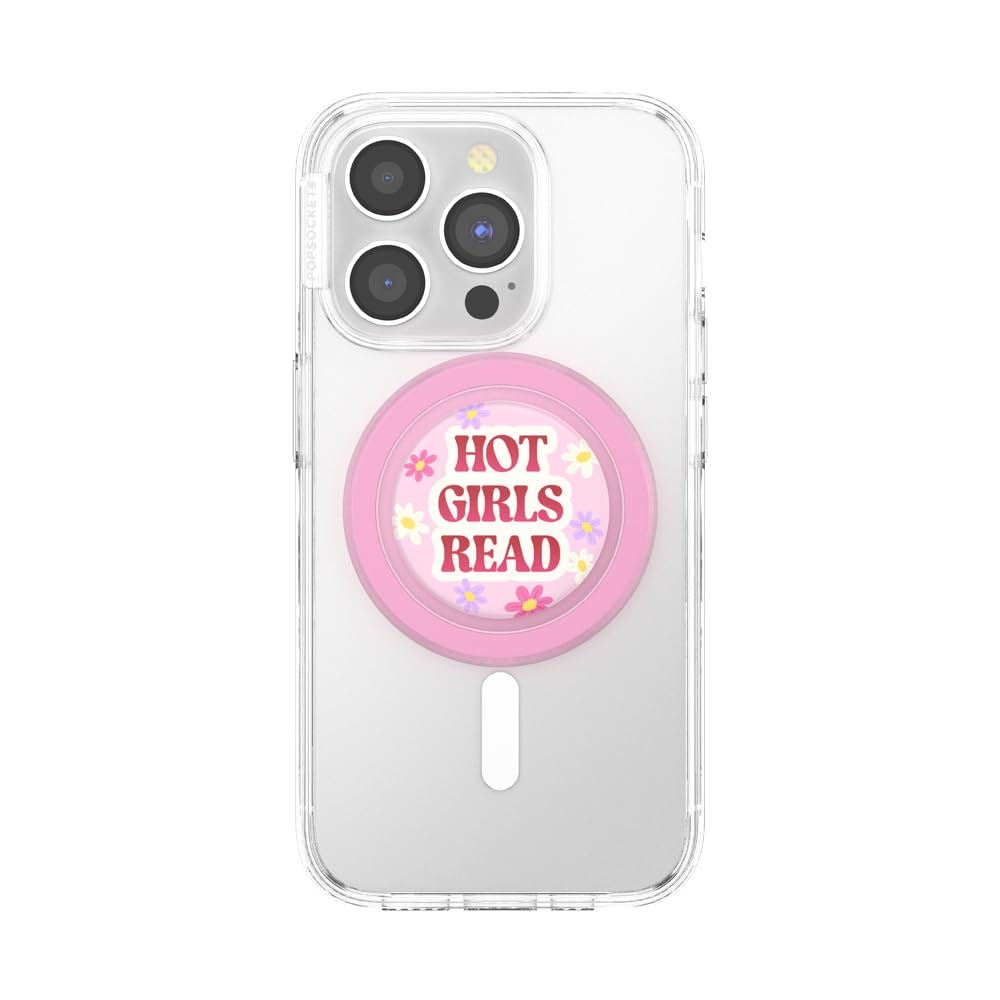 PopSockets Round Phone Grip Compatible with MagSafe, Adapter Ring Included, Phone Holder, Wireless Charging Compatible - Hot Girls Read Pink