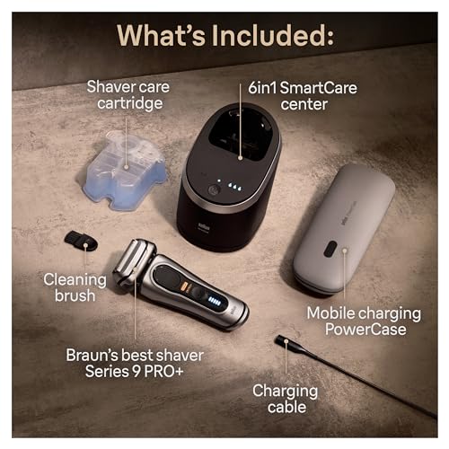 Braun Series 9 PRO+ 9577cc Electric Razor for Men, 5 Pro Shave Elements & Precision Long Hair Trimmer, 6in1 SmartCare Center, PowerCase for Mobile Charging, Wet & Dry, 60min Battery Runtime