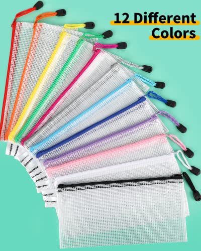 Smarpau 24PCS Pencil Pouches Bulk, 9.3" x 4.7"Mesh Zipper Pouch Pencil Case, 12 Colors Waterproof Small Zipper Pouches for Travel, Cosmetics, Office Organization