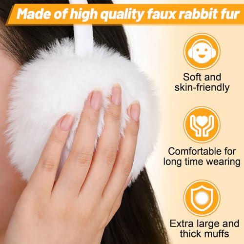MADHOLLY 2 Pack Upgraded Adjustable Faux Fur Earmuffs- Soft Warm Ear Muffs for Winter Women Men- Ear Covers Ear Warmers for Most Adults (Black & White)