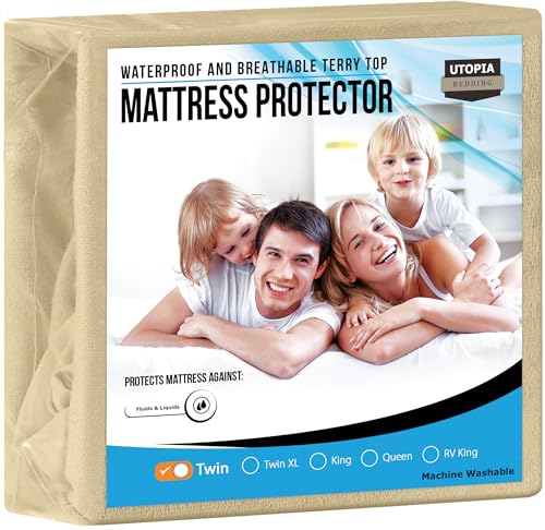 Utopia Bedding Waterproof Mattress Protector Twin Size, Premium Terry Mattress Cover 200 GSM, Breathable, Fitted Style with Stretchable Pockets (Teal)