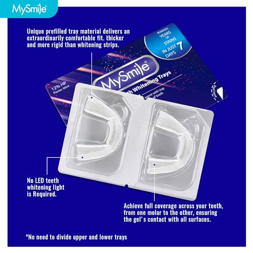 MySmile Prefilled Teeth Whitening Kit for Sensitive Teeth, 12% Hydrogen Peroxide Teeth Whitening Gel Trays, One-Step Fast Teeth Whitener, Help Remove 20 Years of Stains, 14 Trays -7 Day Treatments.