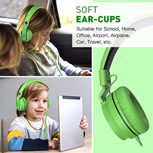 rockpapa 950 Wired Headphones for Kids Girls Boys for School Classroom with Microphone, On-Ear Foldable Corded Headphones with Jack 3.5mm for Laptop Computer Tablet Chromebooks Black Green