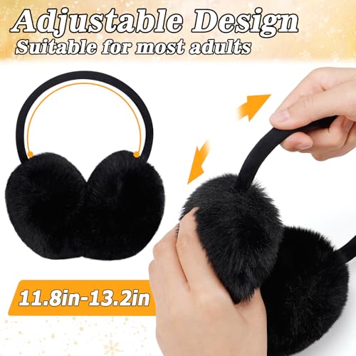 MADHOLLY 2 Pack Upgraded Adjustable Faux Fur Earmuffs- Soft Warm Ear Muffs for Winter Women Men- Ear Covers Ear Warmers for Most Adults (Black & White)