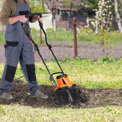 VEVOR 10 Amp Electric Tiller, 14" Tilling Width 3.94" Tilling Depth Corded Electric Tiller/Cultivator, Steel Mn Tines, Rototiller for Garden Lawn Soil Digging