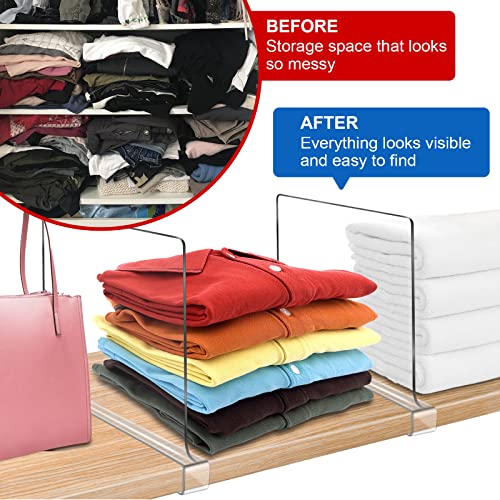 OMGelic Acrylic Shelf Dividers for Closet Organization 4PCS Closet Shelf Divider Closet Dividers for Shelves Shelf Organizer for Closet Shelf Organizer for Wood Closet Separator Clear