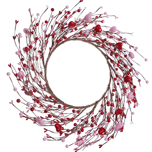 LLZLL Valentine’s Day Wreath,15 Inches Valentine’s Day Wreaths for Front Door Pink Red Heart Berry Wreath for Valentine’s Day Wedding Decor (Red/Pink/White)