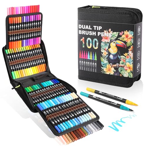 TOSHARE Double Brush Marker Pens, 72 Colors Art Markers Set with Fine Tip and Brush Tip for Kids Adult Coloring Book Hand Lettering Calligraphy Drawing Art Supplies Kit