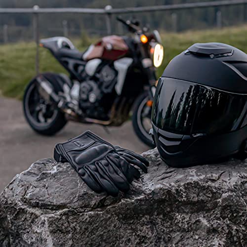Harssidanzar Motorcycle Gloves for Men,Leather Touch Screen Riding Driving Gloves GM028,Black, Size XS