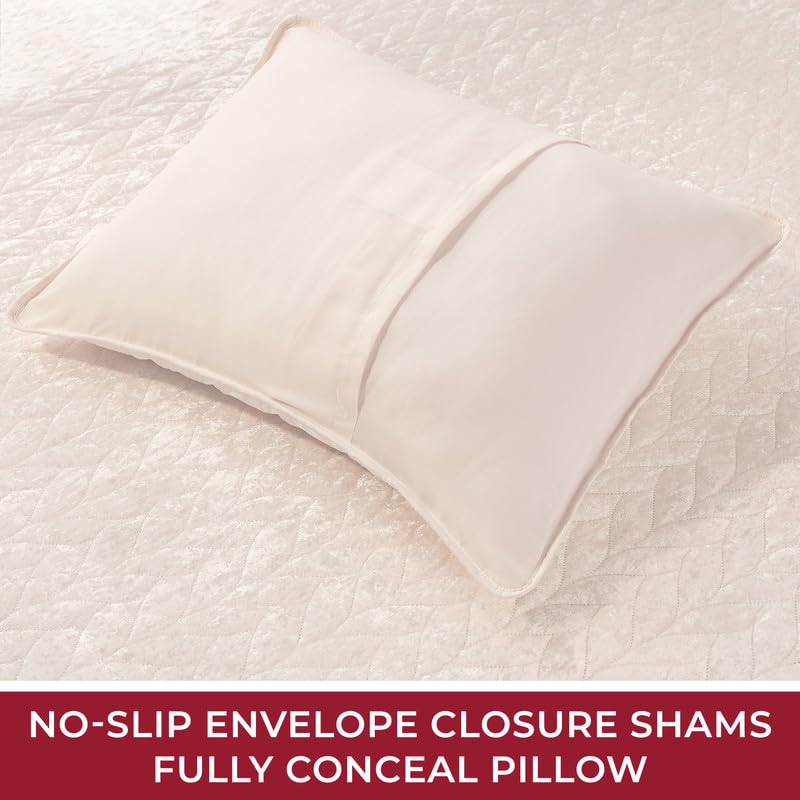 Mellanni Oversized Queen Velvet Quilt Set - Bedding Cover with Shams - Ultrasonic Quilting Technology - 3 Piece Oversized Quilt Set - Bedspreads & Coverlets (Full/Queen, Blush Pink)