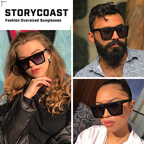STORYCOAST Oversized Square Sunglasses for Women Men Fashion Siamese Lens Style Flat Top Shield Shades Light Brown-Gradient Brown Lens